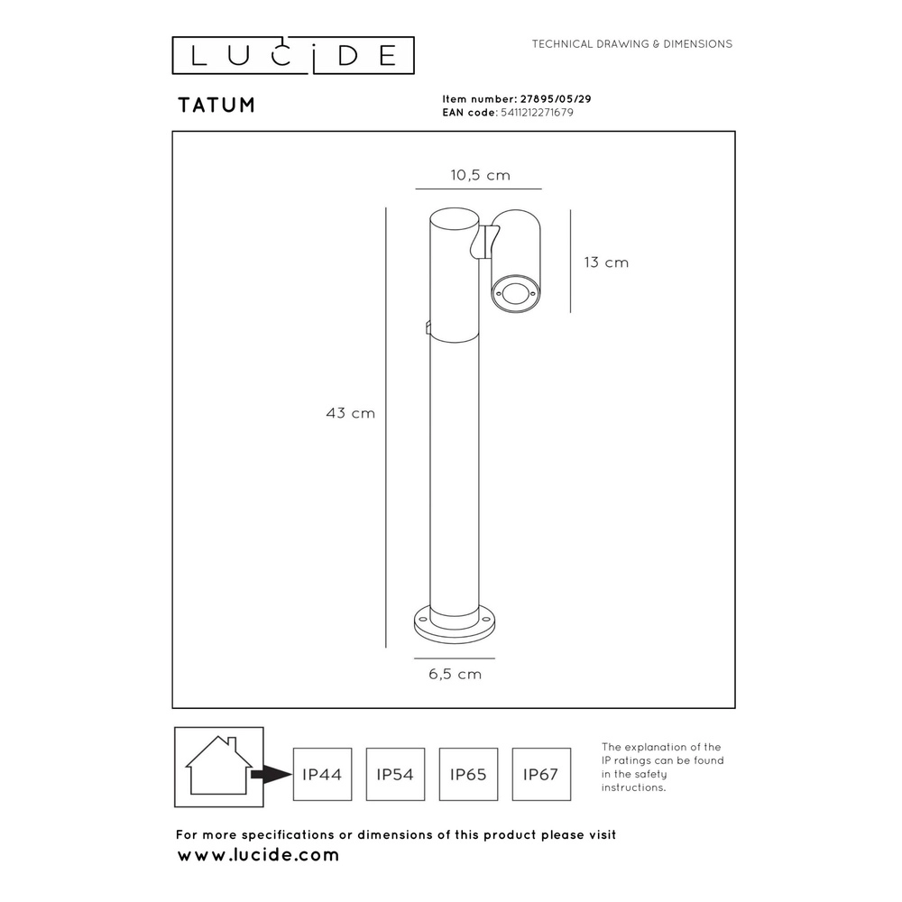 Lampe de jardin Tatum anthracite Lucide 5411212271679