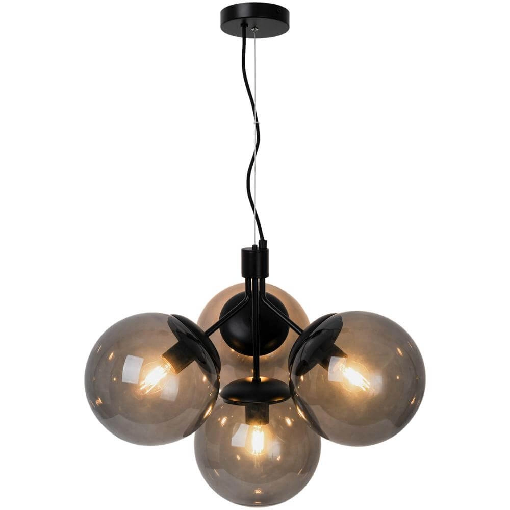 Suspension 4 lumières Ivona noir avec verre fumé Nordlux 5704924005312