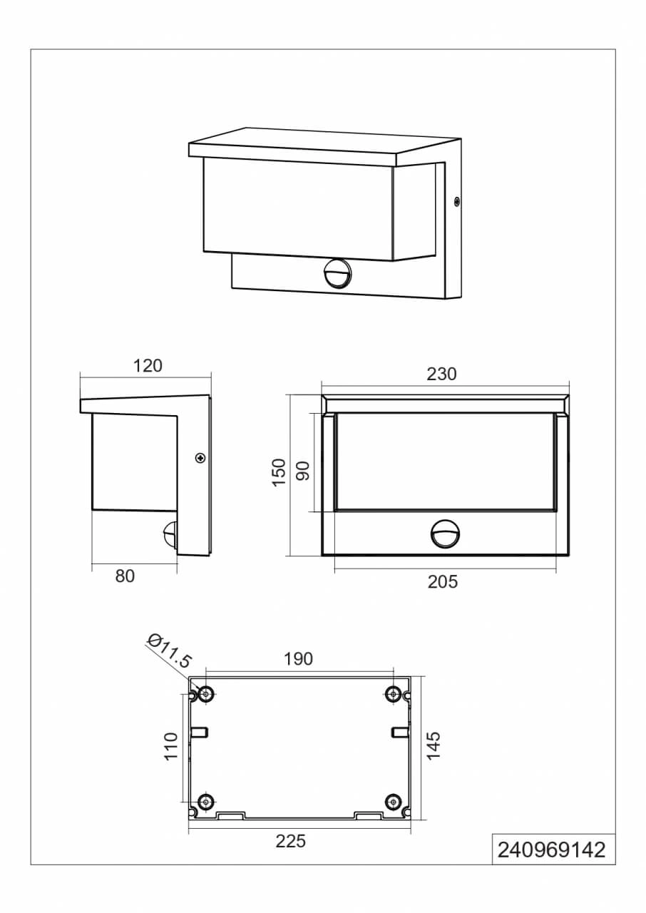 Applique Nestos anthracite avec capteur Trio 4017807564006