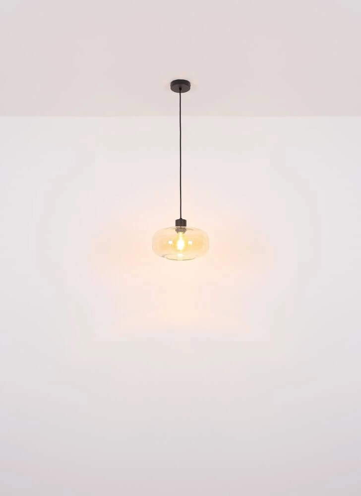 Plafonnier noir Giuseppe verre ambré Globo 9007371435227