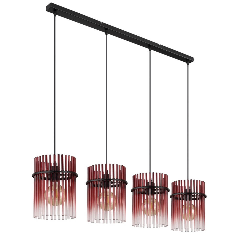 Suspension noire Gorley avec verre rouge 4 lumières Globo 9007371471966