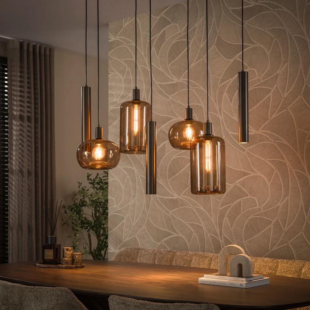 Lampe pendante moderne Serene Marron sienne à 7 lumières
