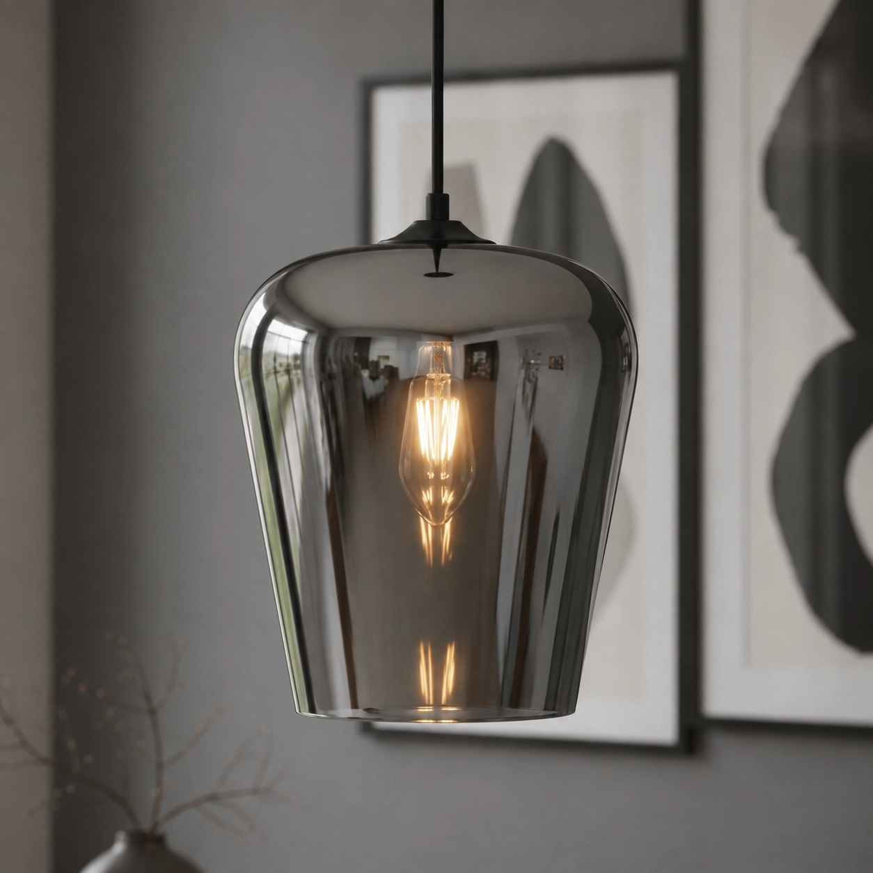 Lampe suspendue Tombo verre en titane Ø 23cm