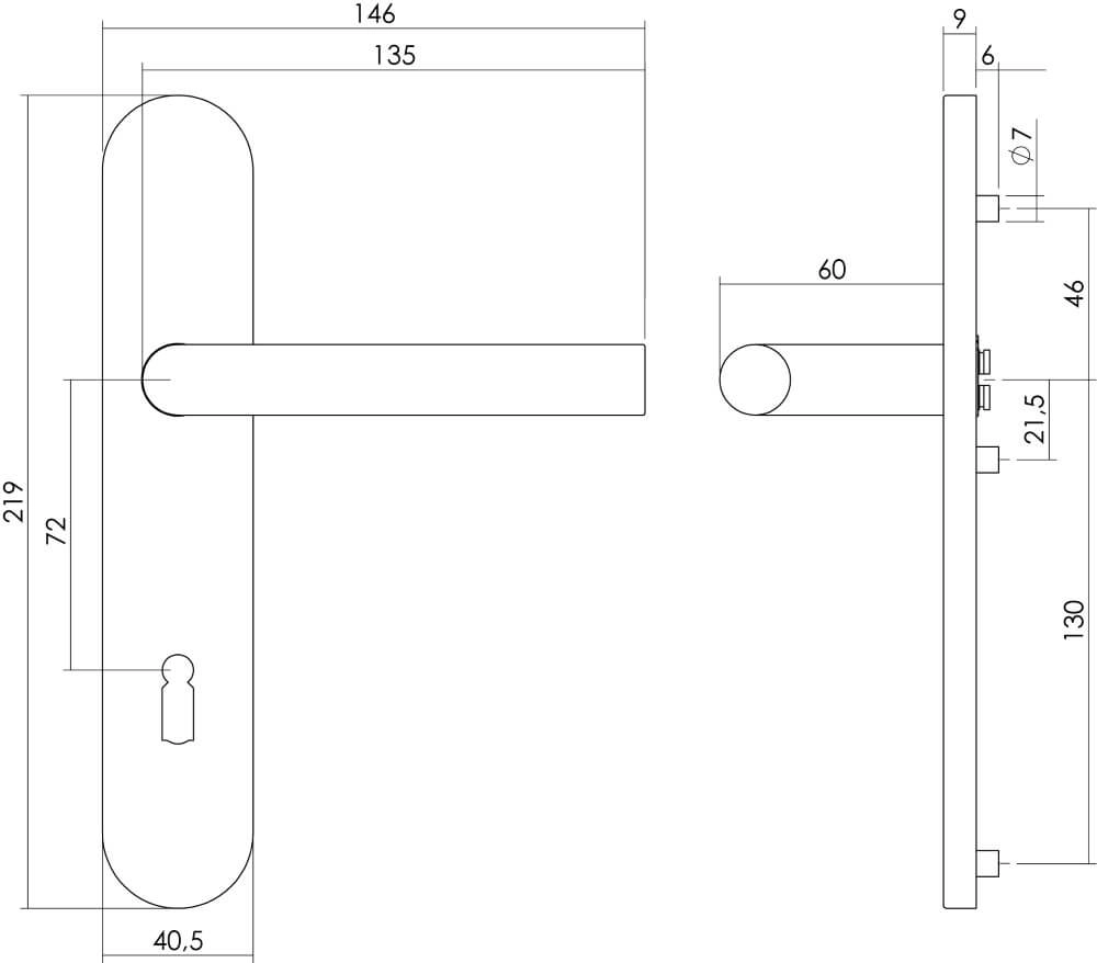 Poignée de porte étanche Hoek 90 Trou de serrure 72mm Acier inoxydable Intersteel 8714186179604
