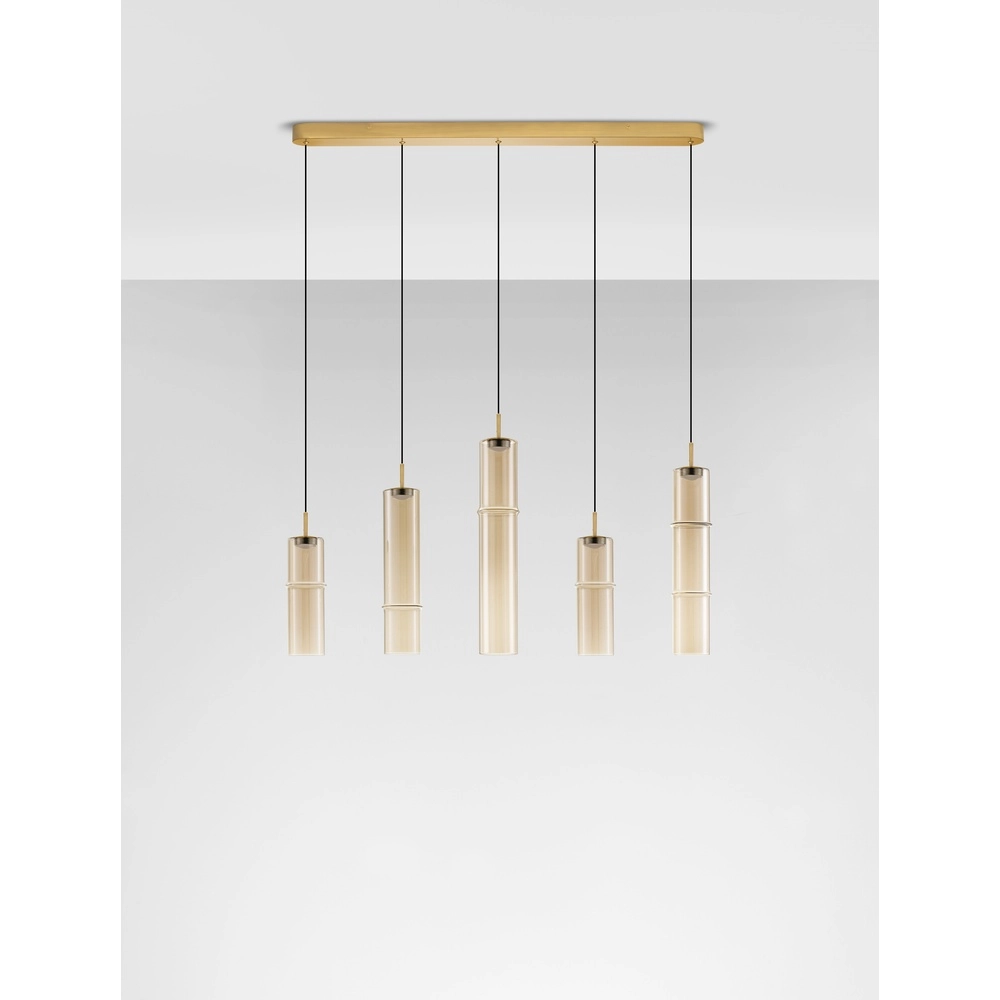 Suspension unique Sano Or 5 lumières droit Suspension unique Sano Or 5 lumières droit