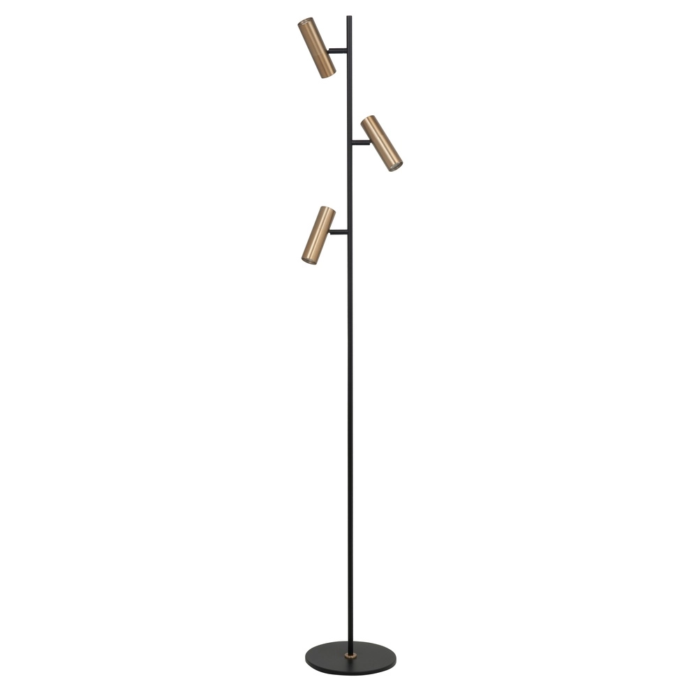 Lampadaire Trend 3 lumières noir avec laiton