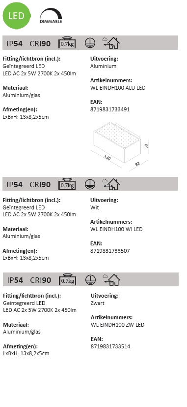 Projecteur de façade à LED Eindh 13 cm - blanc Artdelight 8719831733507