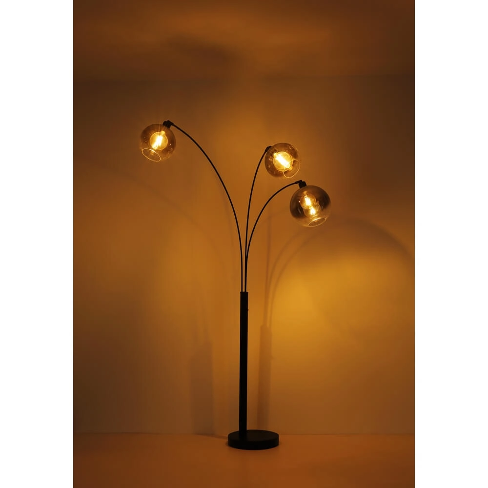 Lampadaire noir Newcastle Sphère Smoke Glass 3 lumières Globo 9007371449798