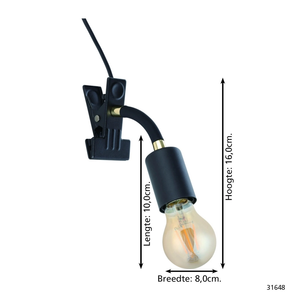 Emplacement de pince Parrini interrupteur - noir/laiton - 1x E27 Eglo 9002759316488