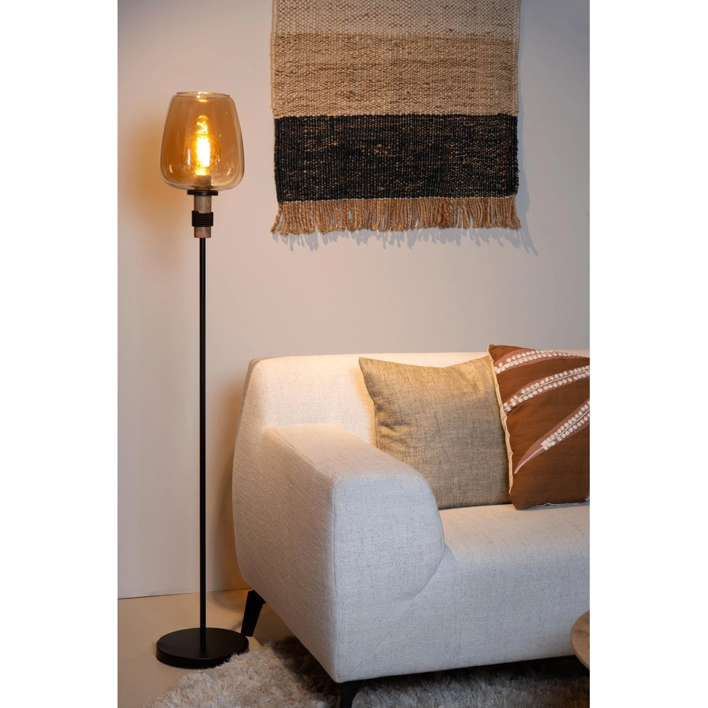 Lampe de pied Ilona noir avec verre ambré Lucide 5411212452702
