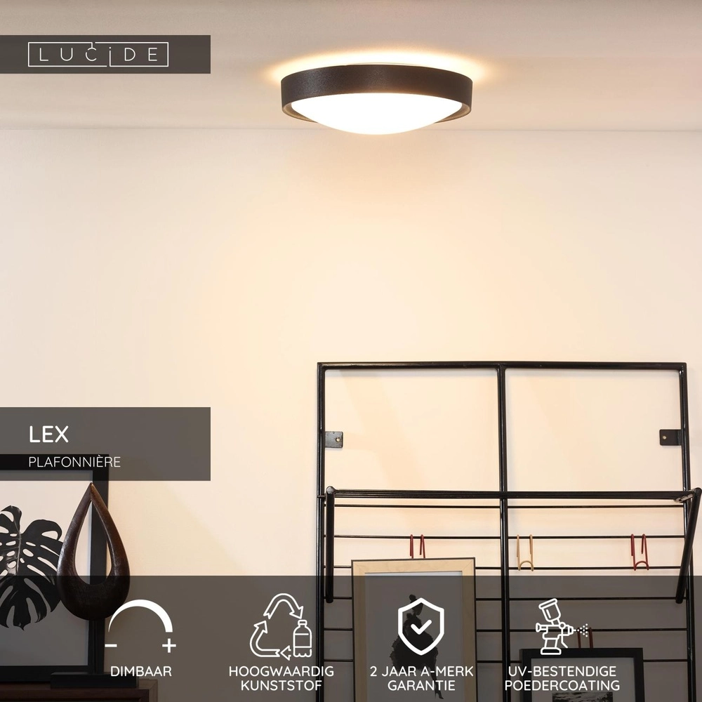 Éclairage de plafond Lex Ø 33cm noir Lucide 5411212082312