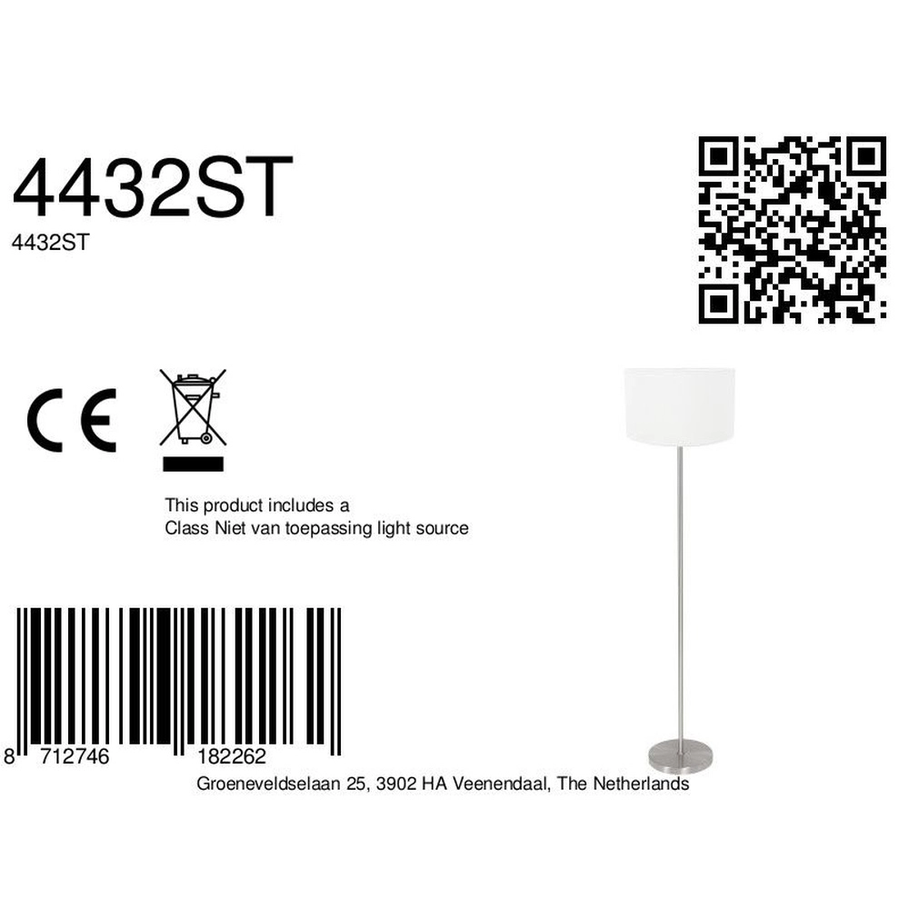 Lampadaire Noor avec capuchon blanc Steinhauer 8712746182262