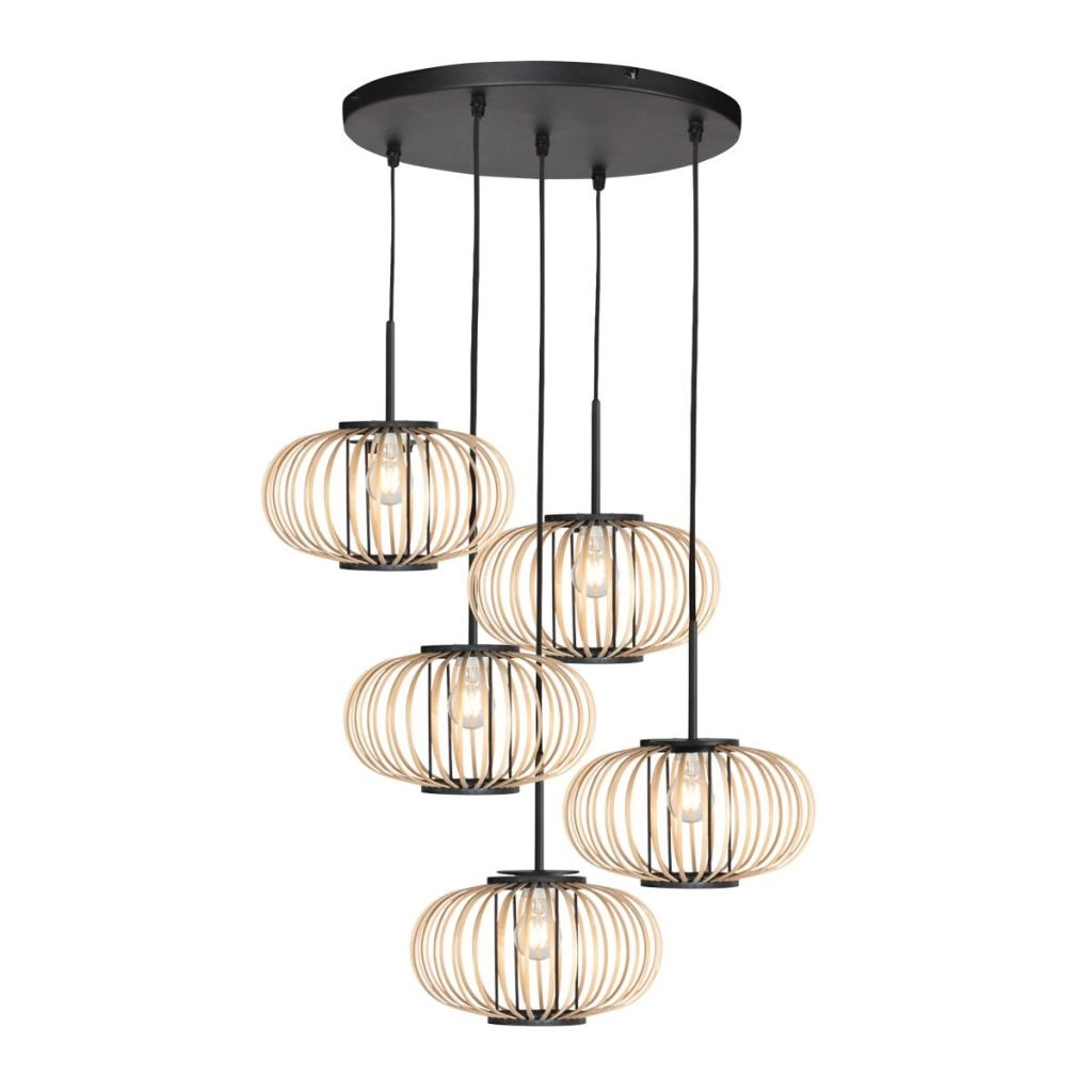 Lampe suspendue à 5 lampes Silva avec des capuchons de bambou Steinhauer 8712746183184