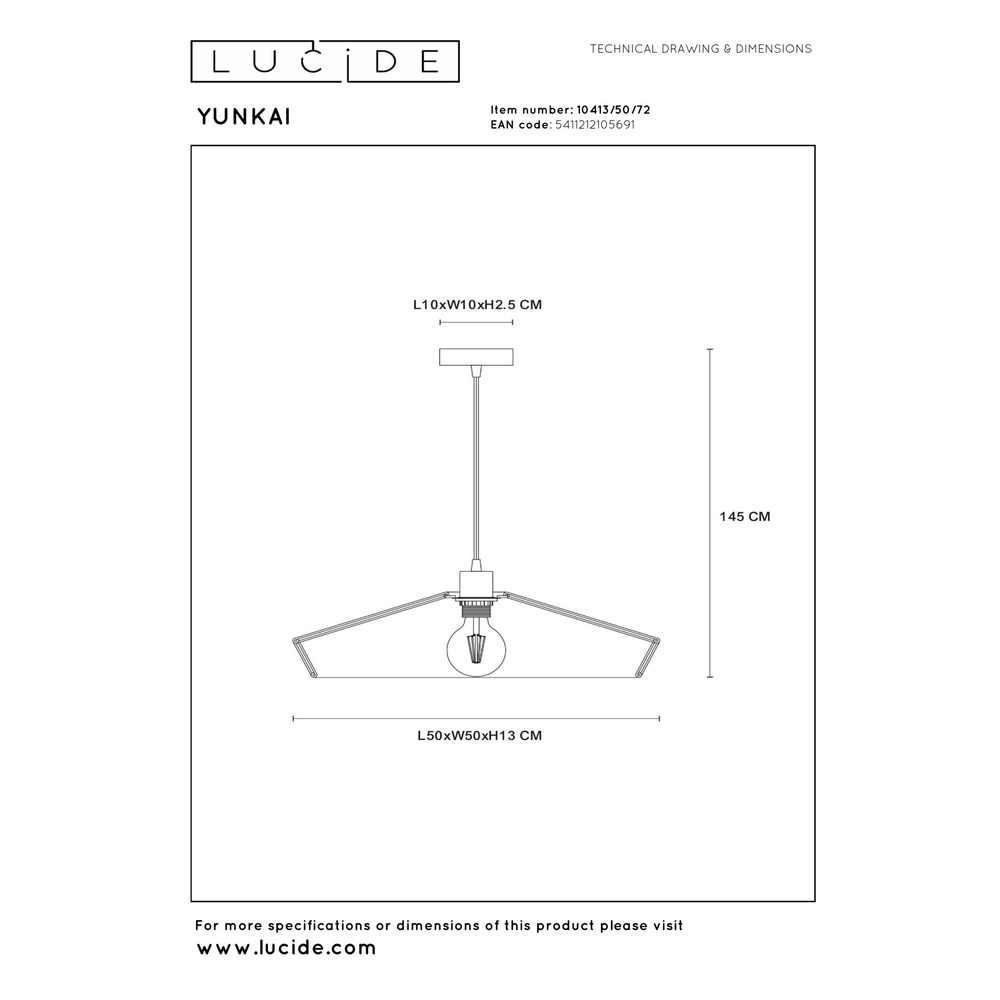 Lampe suspendue Yunkai Ø 50 cm noir avec rotin Lucide 5411212105691