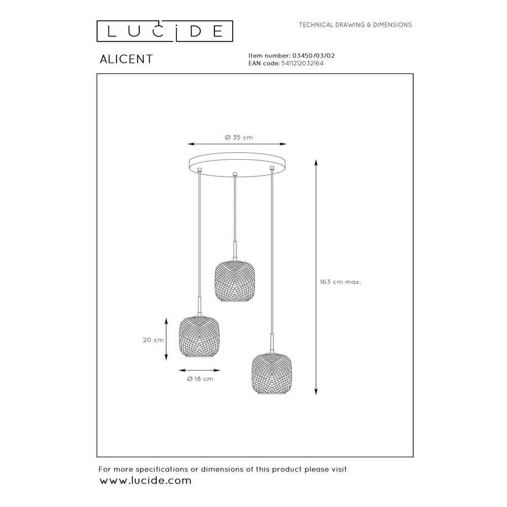 Lampe suspendue élégante Alicent Or 3 lumières Lucide 5411212032164