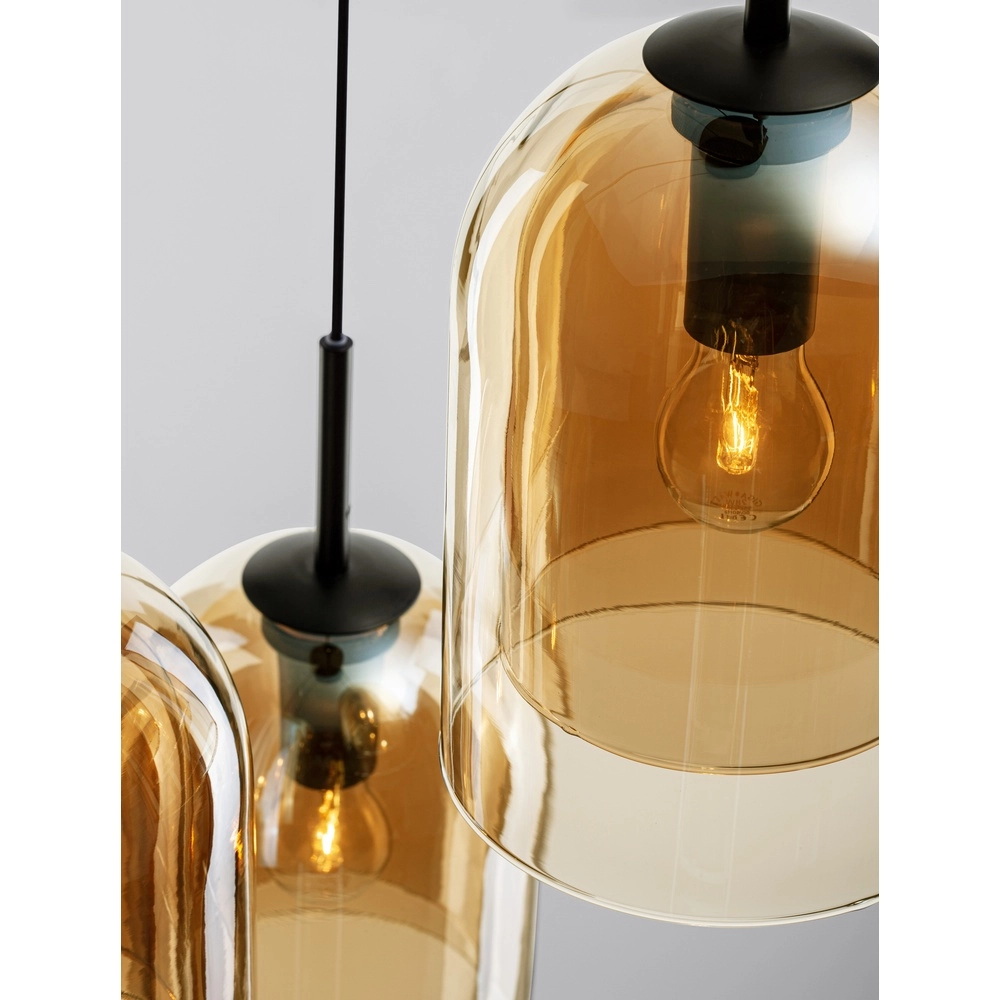 Suspension Velor 3 lumières noir avec verre ambré rond Lyora 5212017431219