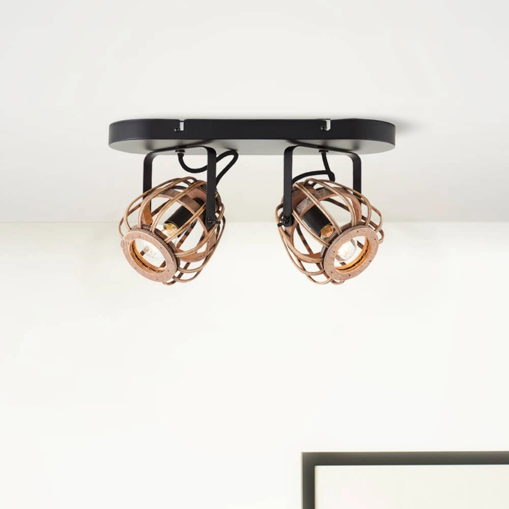 Plafonnier en rotin Nikka 2 lumières noir Brilliant 4004353402203