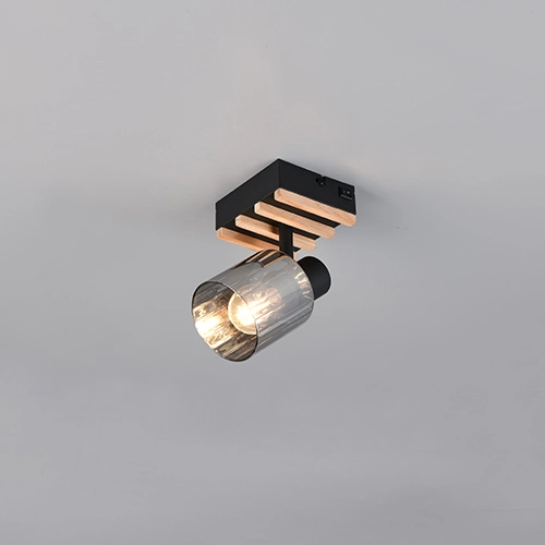 Lampe murale Travia noir avec bois Trio 4017807682588