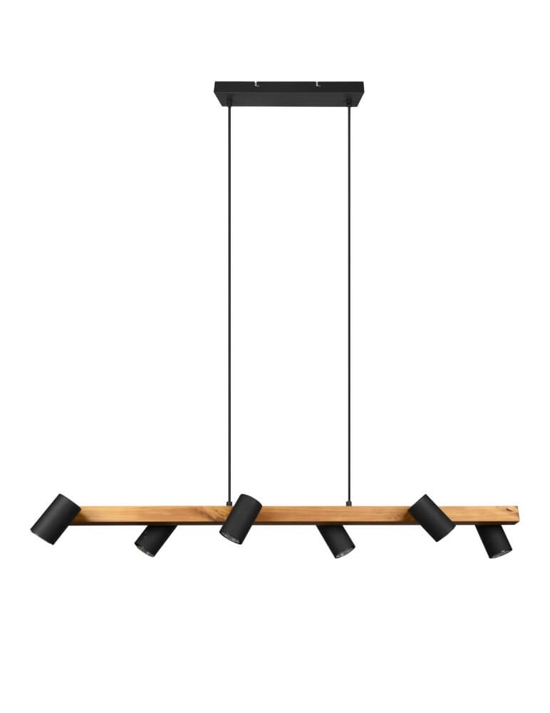 Lampe suspendue Marley 6 lumières noir avec bois Trio 4017807523843