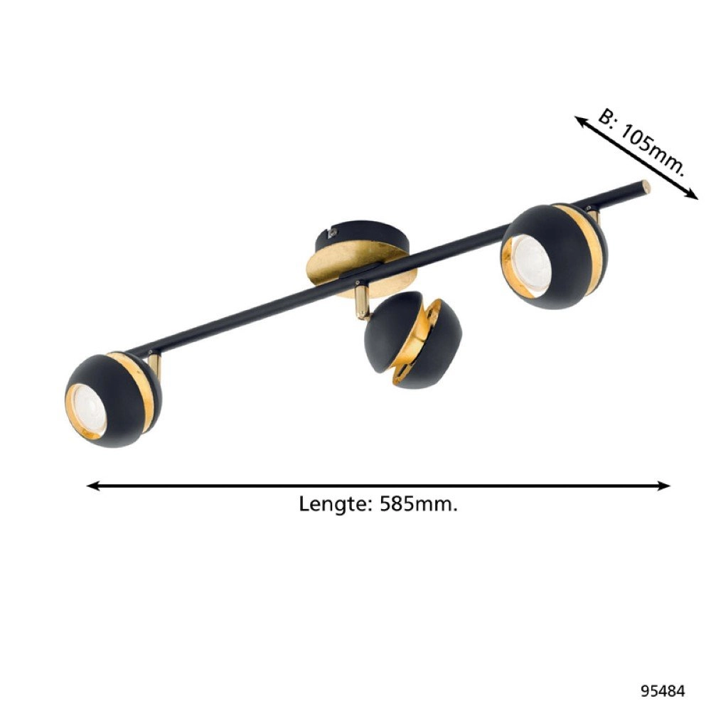 Spot de plafond LED Nocito 3 lumières noir avec or Eglo 9002759954840