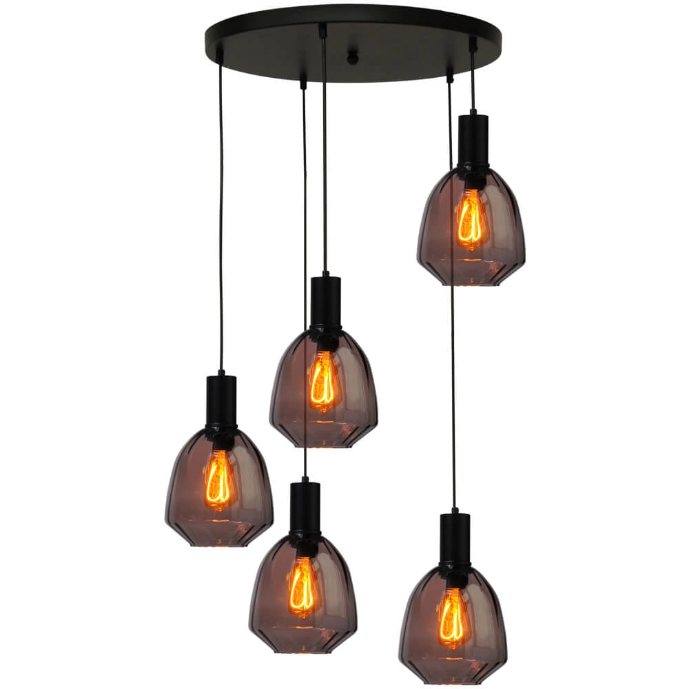 Suspension loft 5 lumières - noire - Porto avec des lunettes rouges Nicolette Suspension loft 5 lumières - noire - Porto avec des lunettes rouges Nicolette