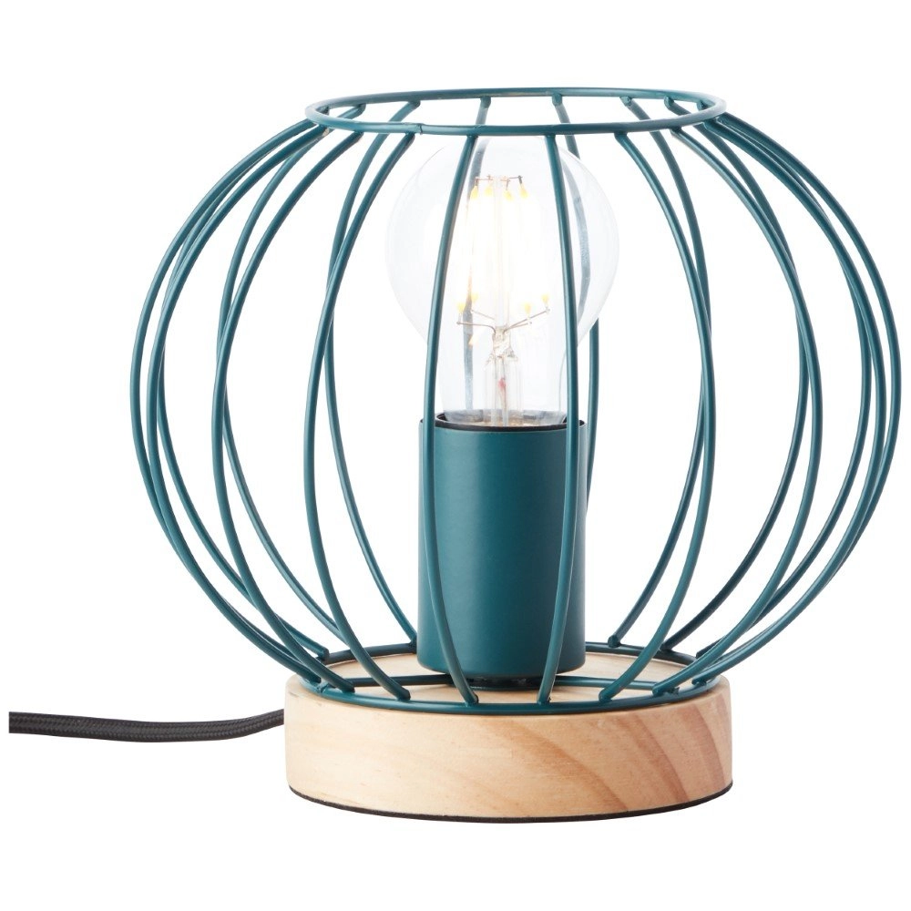 Lampe de table Sorana turquoise avec du bois Lampe de table Sorana turquoise avec du bois