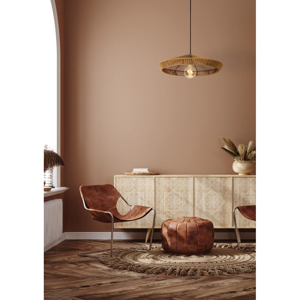 Lampe suspendue Yunkai Ø 50 cm noir avec rotin Lucide 5411212105691