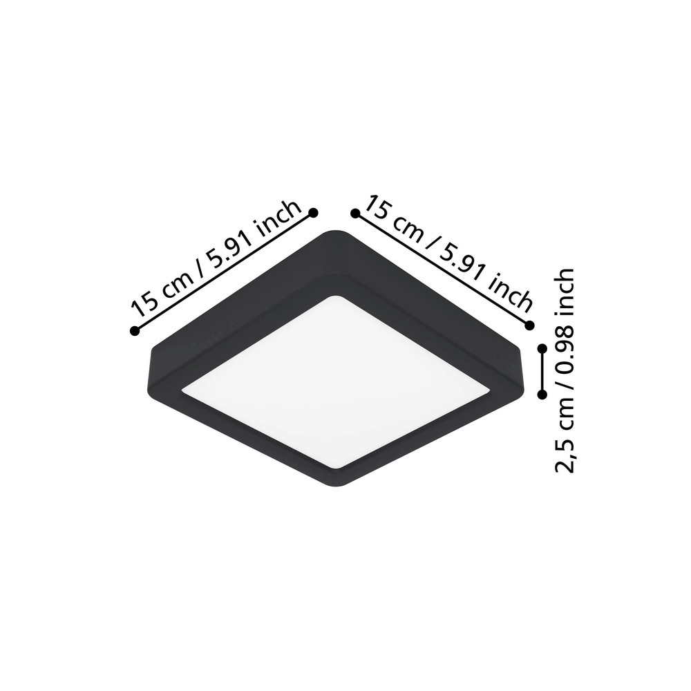 Lumière LED de plafond Fueva 6 Carré - Noir - 15x15cm Eglo 9008606330102