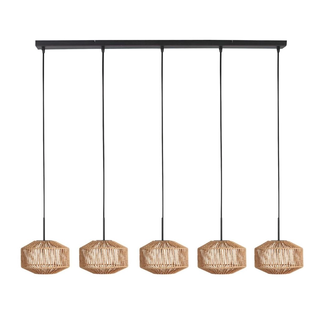 Lampe pendante à 5 lampes droite Ropex avec des cagoules en rotin Steinhauer 8712746183245