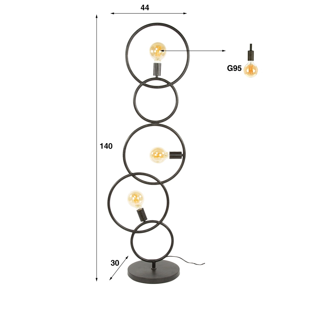 Lampadaire de conception Loop noir - 3x E27 Lyora 8716803511040