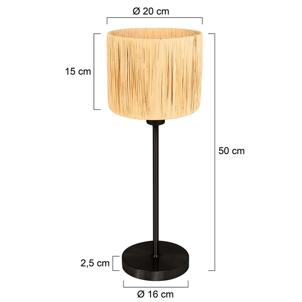 Lampe de table noire Noor avec capot en paille Steinhauer 8712746182156