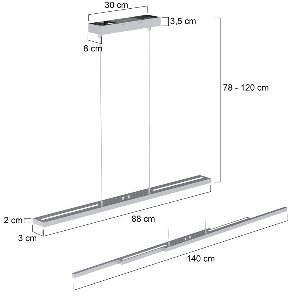 Lampe à suspension LED Zelena Motion réglable 80cm métal gris Steinhauer 8712746122763