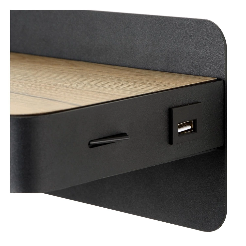 Lampe de chevet Atkin avec point de charge USB noir Lucide 5411212770820