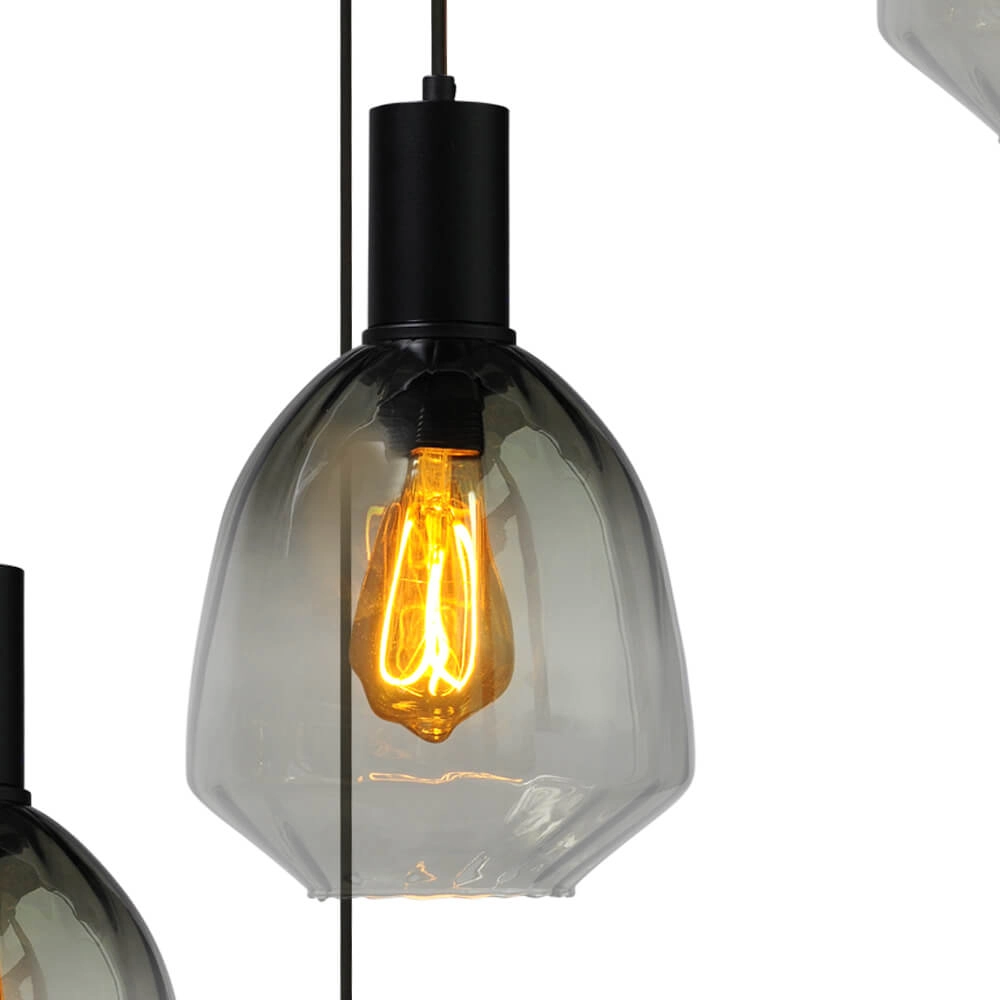 Suspension loft 5 lumières - noire - Porto avec des lunettes vertes Nicolette Masterlight 8718121271217