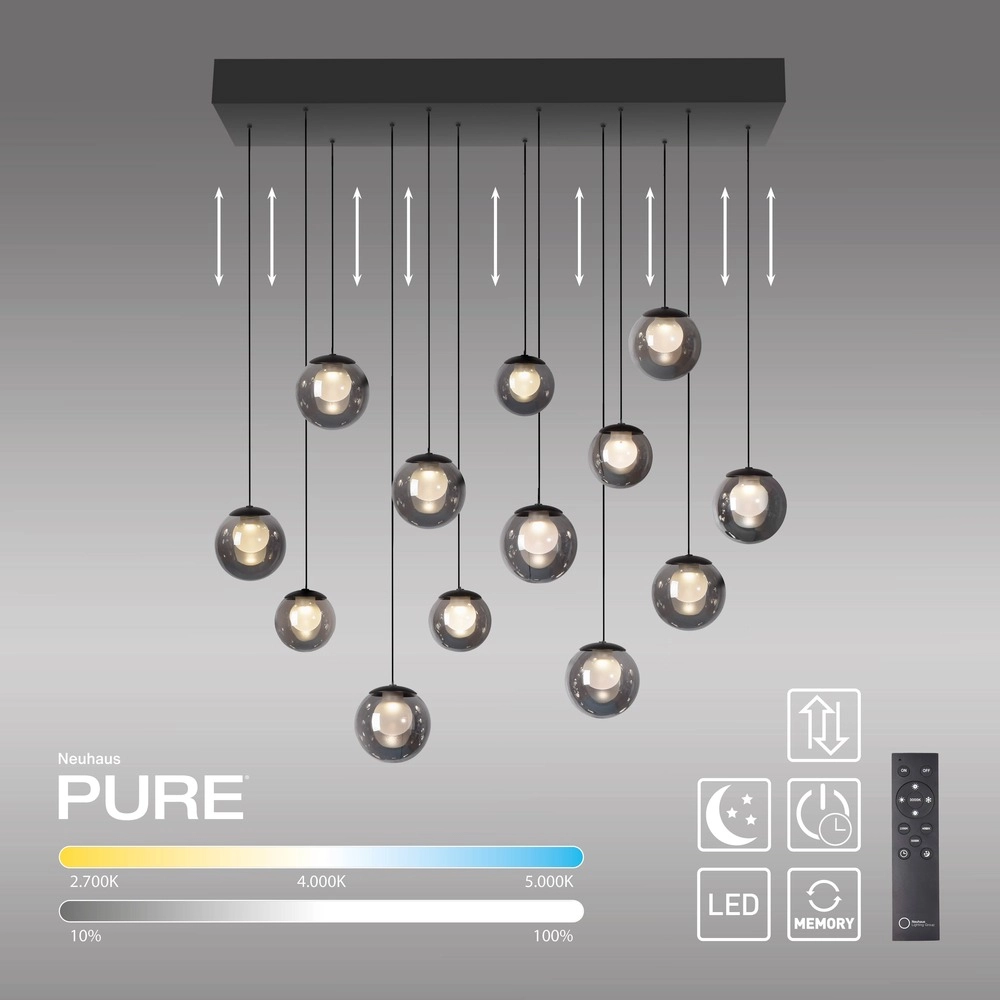 Lampe suspendue à 13 lumières Pure Popup Gris mystique Paul Neuhaus 4012248398302