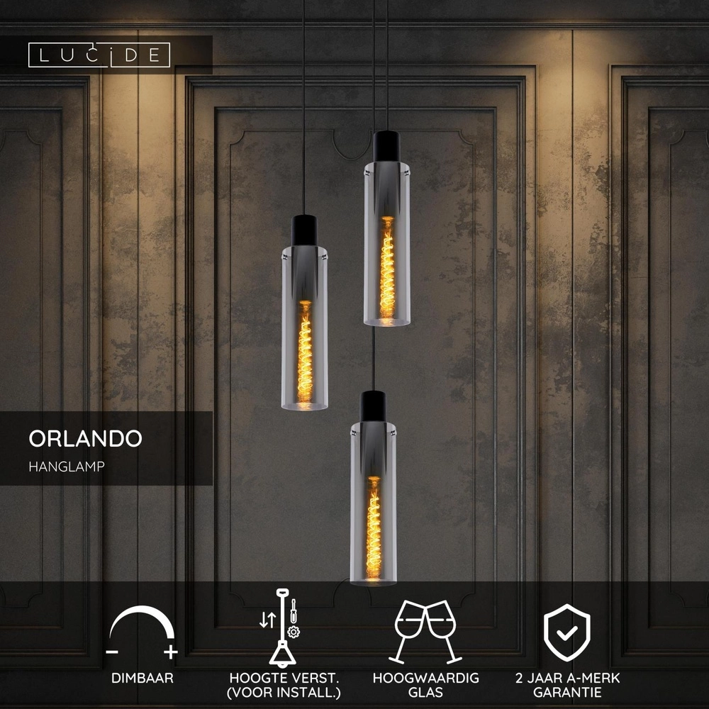 Lampe pendante à 3 lampes Orlando Verre fumé Lucide 5411212740731