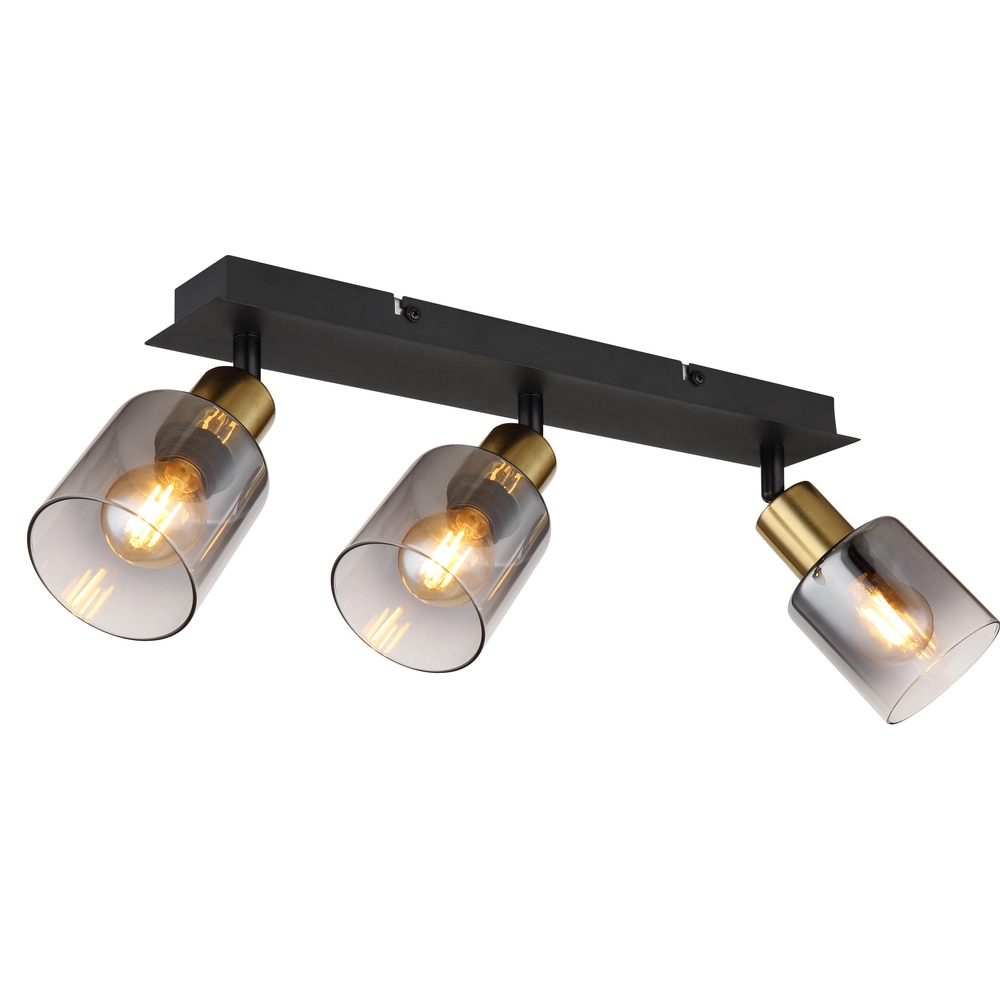 Lampe de plafond à 3 lumières Hollsy noir avec verre fumé