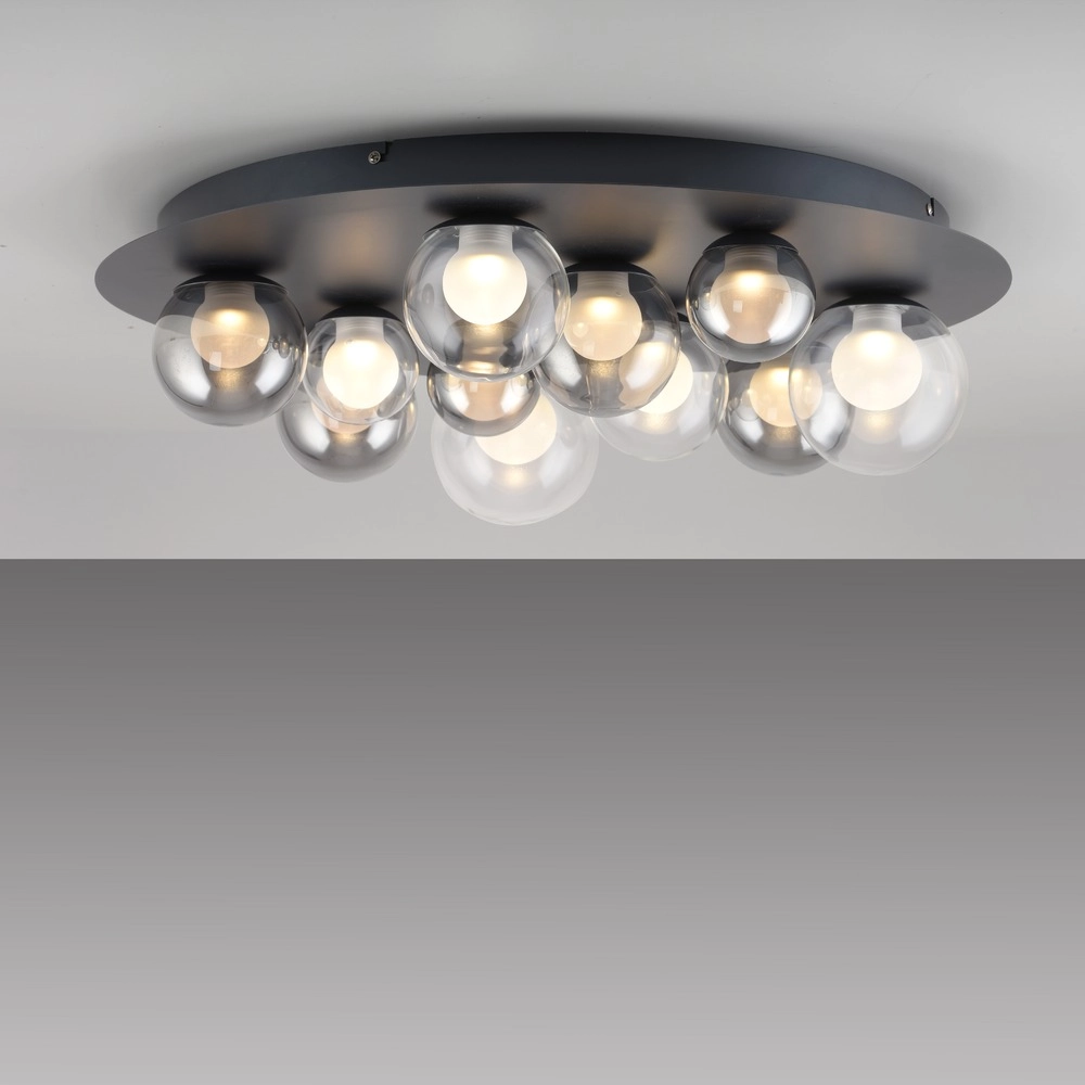 Lampe de plafond à 11 lumières Pure Popup Gris mystique avec verre fumé Paul Neuhaus 4012248397176