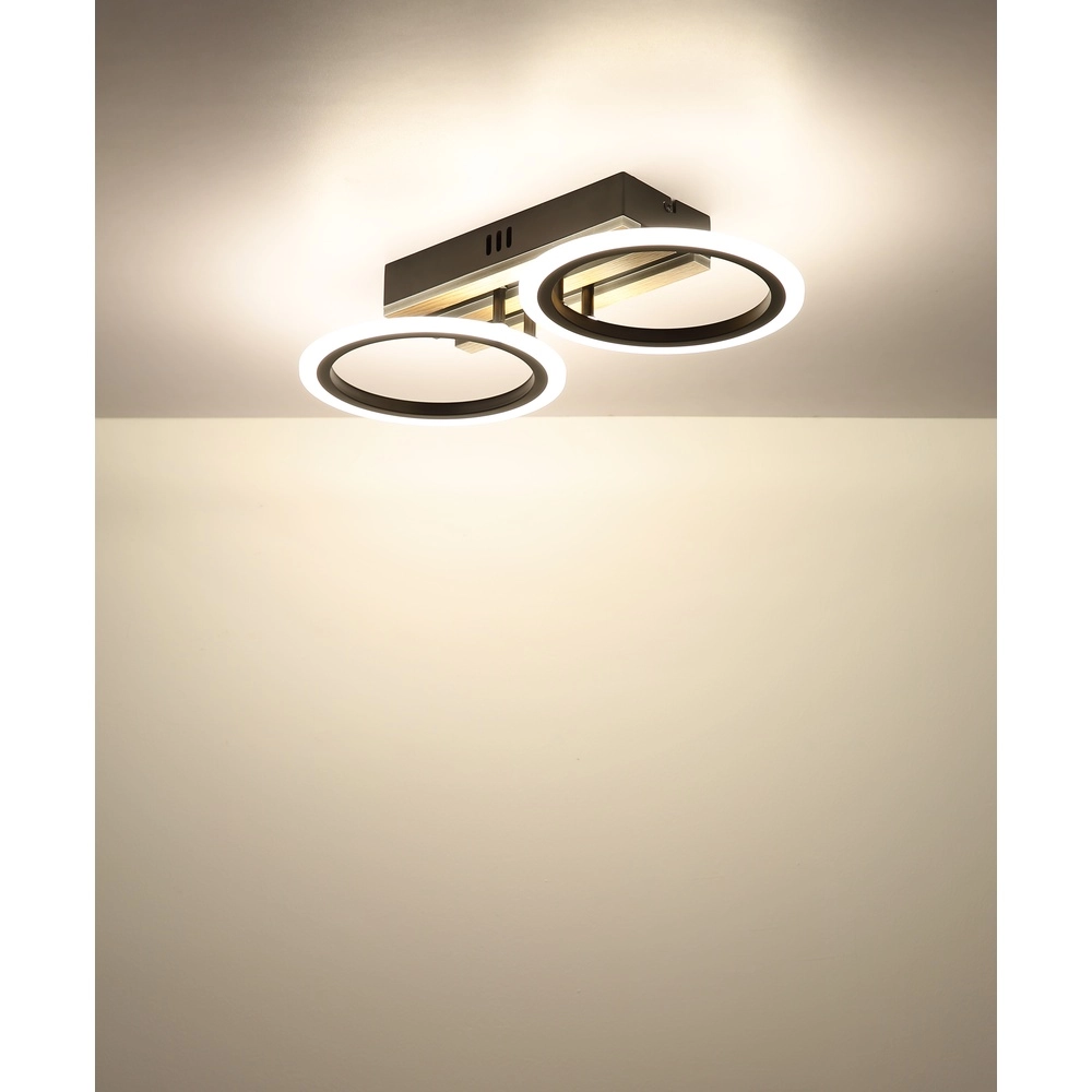 Lampe de plafond Blevins noir avec 2 anneaux en bois Globo 9007371572168