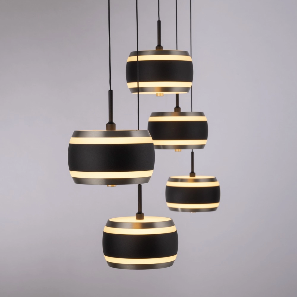 Lampe suspendue de table de salle à manger 5L Pure Falling Rings Black Pearl Paul Neuhaus 4012248396575