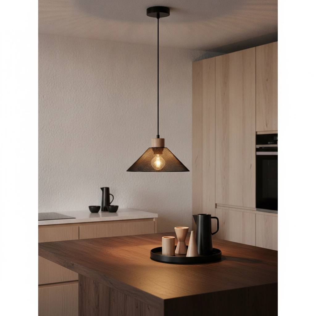 Suspension design Ian noir avec bois Lyora 5212017436245