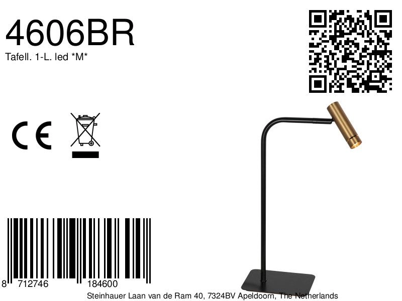 Lampe de table Lumo noir avec or Steinhauer 8712746184600