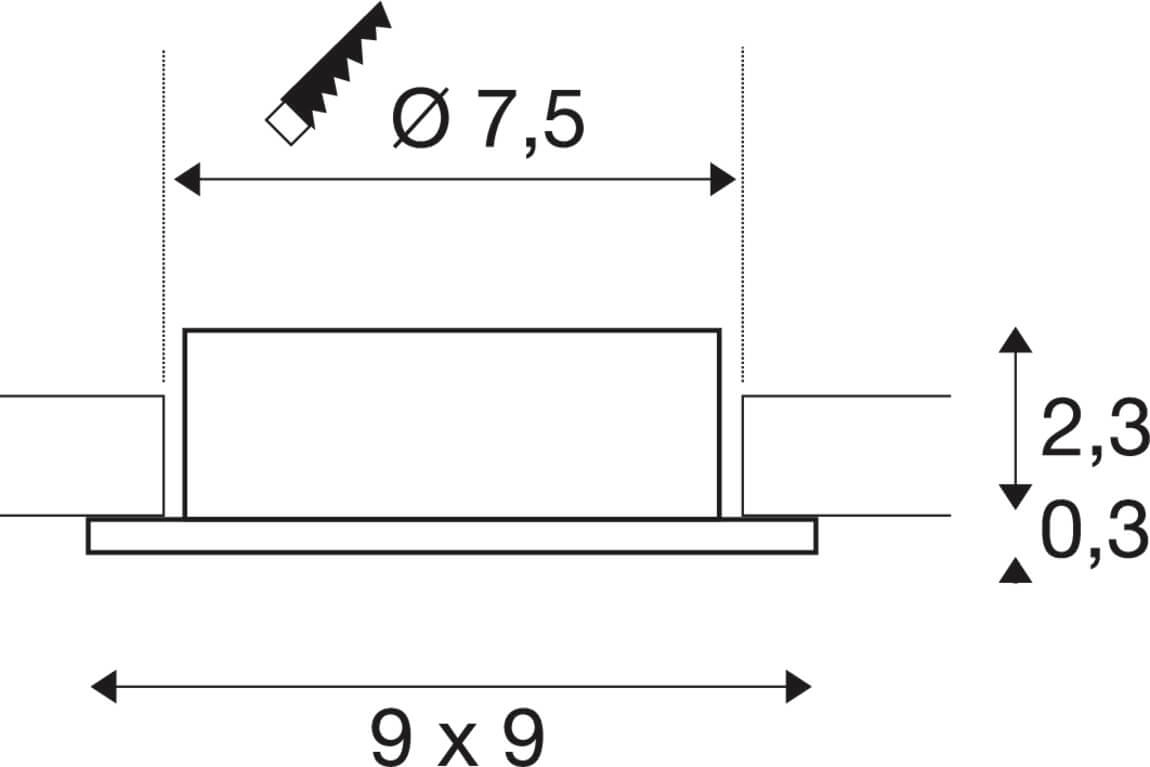 Anneau de montage New Tria 75 carré noir - sans raccord SLV 4024163276498