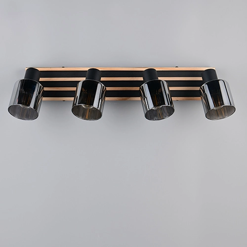 Lampe de plafond à 4 lumières Travia noir avec bois Trio 4017807682618