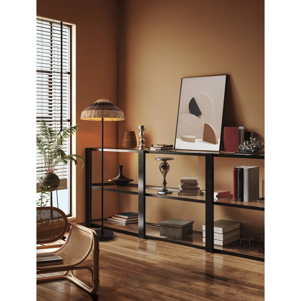 Lampadaire Caro noir et rotin Lyora 5212017453013