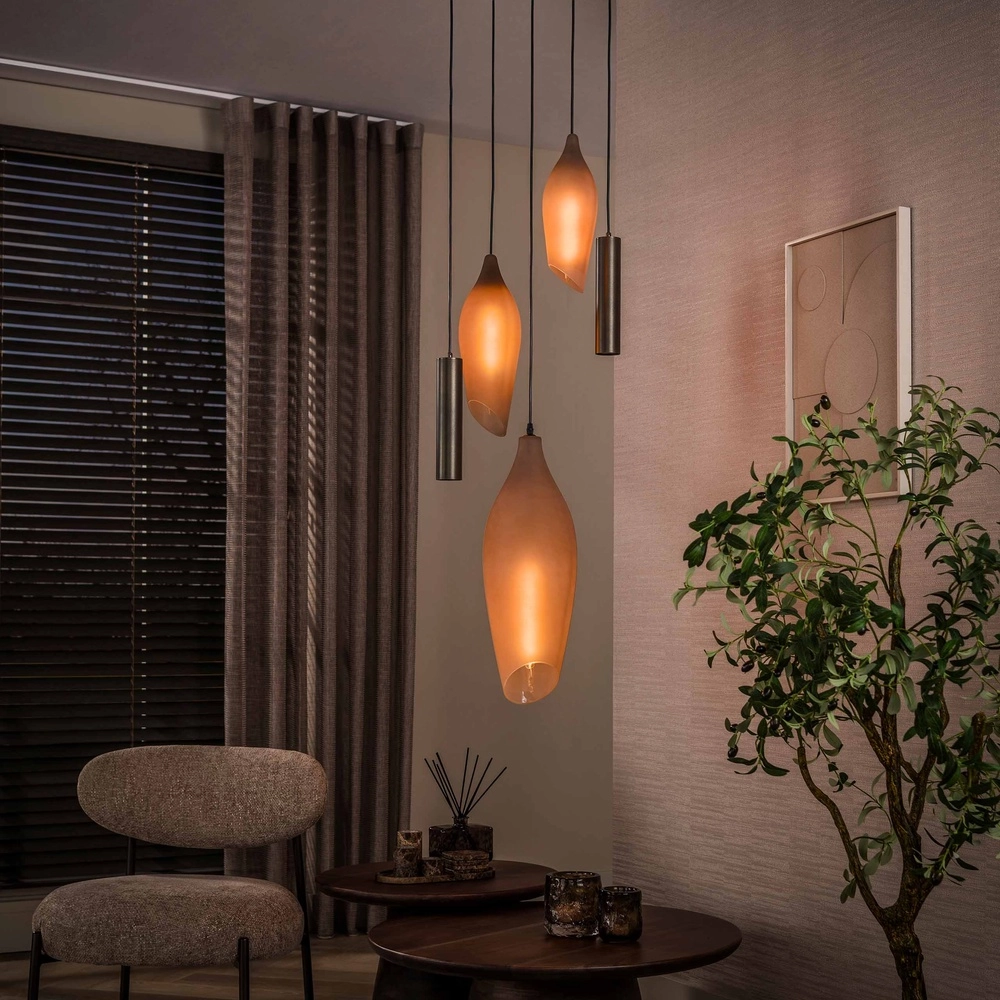 Lampe pendante moderne Cocoon Sienne brun avec verre dépoli Lyora 8716803515109