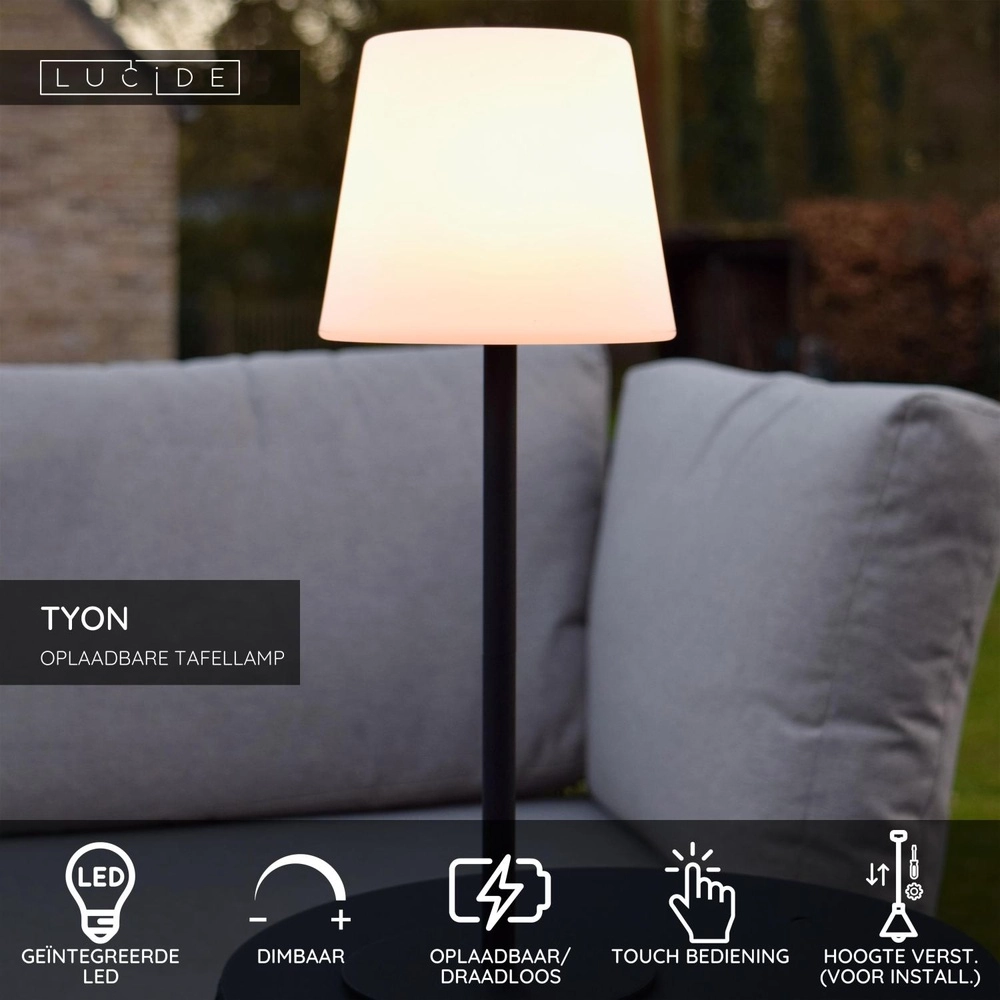Lampe de table rechargeable Tyon Noir Lucide 5411212134745