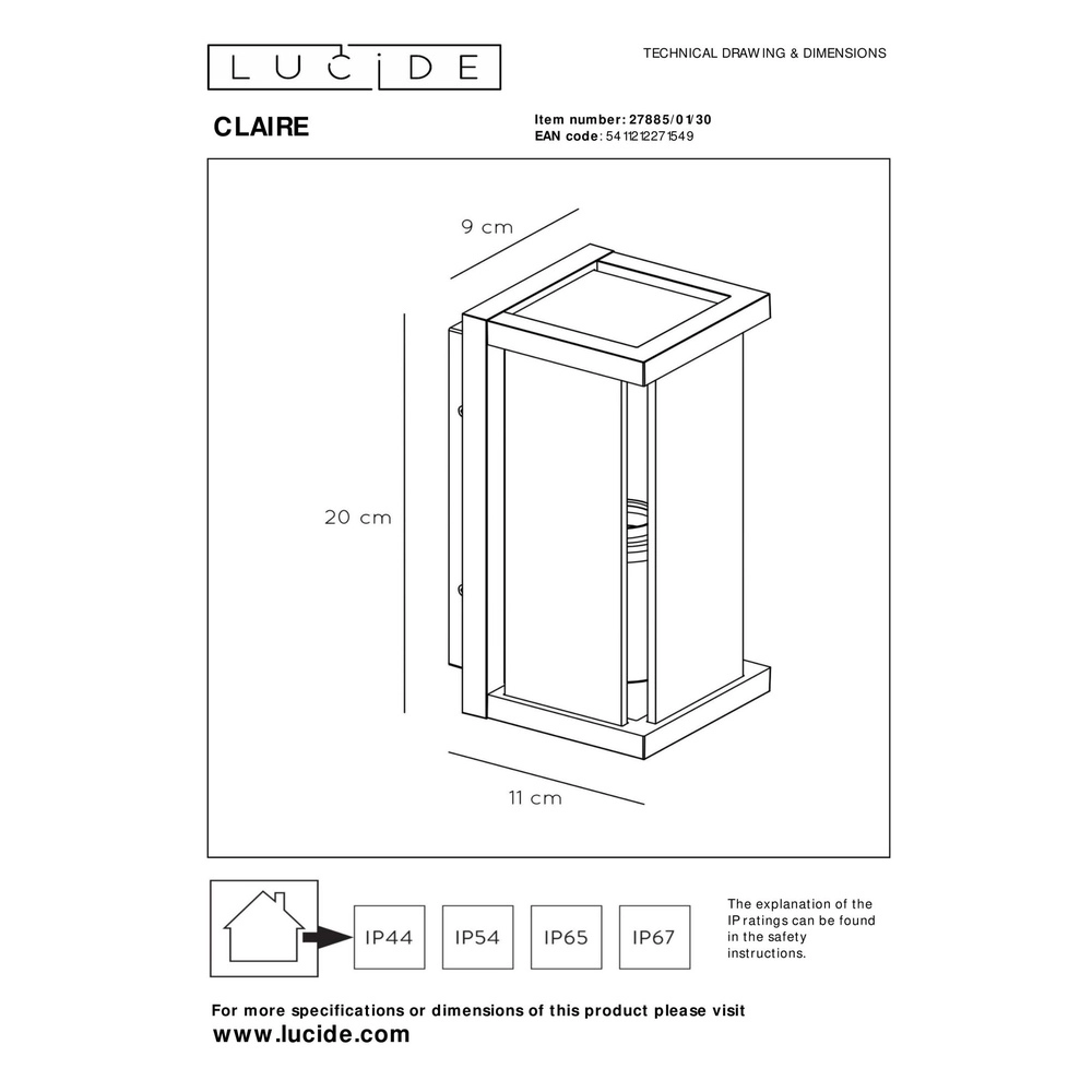 Lampe murale élégante Claire anthracite Lucide 5411212271549