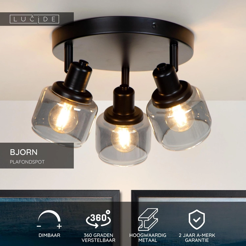 Lampe de plafond Bjorn Noir à 3 lumières Lucide 5411212771278