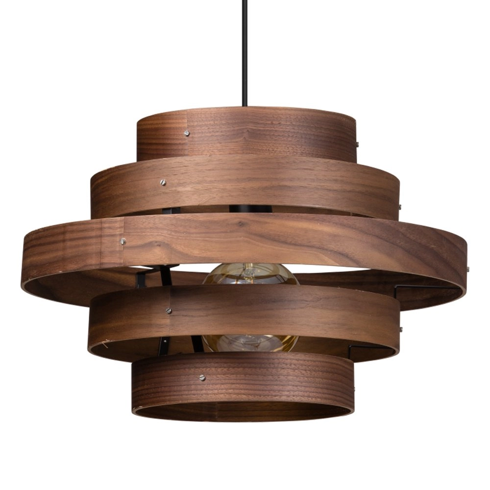 Lampe à suspension robuste Walnut 5 anneaux bois marron ETH 8719075185742
